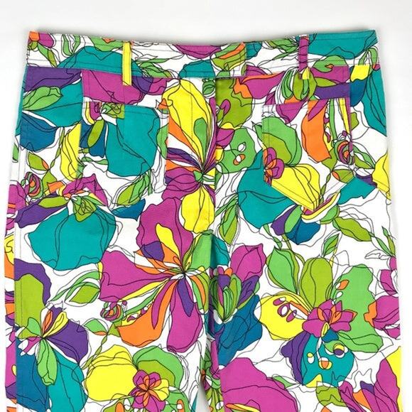 David Meister Bright Floral Print Cropped Pants Size 6 - Picture 3 of 9